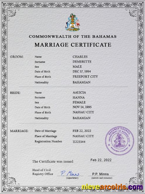 Bahamas marriage certificate